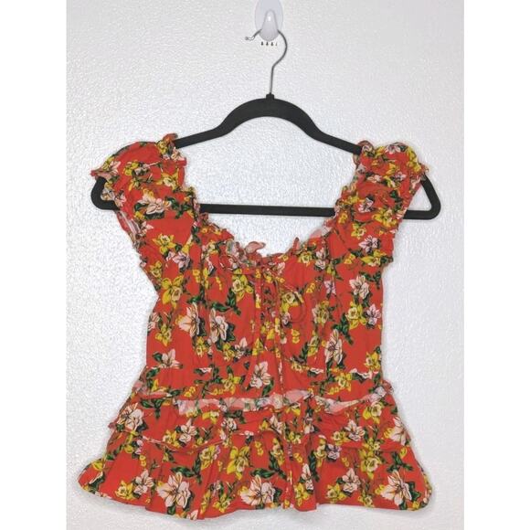 Marissa Webb Tops - Marissa Webb Floral Print Blouse Women's Size 6 Ruffle Sleeve V Neck Spring